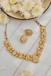 Shop_Swabhimann_Gold Plated Diamonds, Stones, Pearls Shaped Necklace Set _at_Aza_Fashions