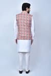 Shop_Arihant Rai Sinha_Orange Kurta And Pant Art Silk Printed Ikat Geometric Cotton Bundi & Set _at_Aza_Fashions