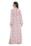 Shop_PS Pret by Payal Singhal_Pink Art Crepe Print Floral Garden Notched Kaftan _at_Aza_Fashions