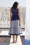 Shop_The Loom Art_Blue Handwoven Chanderi Silk Embroidered Flowers Ombre Tiered Dress  _at_Aza_Fashions