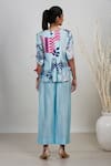 Shop_Garo_Blue Silk Embroidery, Tassels Round Abstract Print Pleated Top And Flared Pant Set _at_Aza_Fashions
