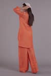 Shop_AFFROZ_Orange Linen Shirt Collar Oversized And Pant Set_at_Aza_Fashions