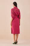 Shop_Chandrima_Fuchsia Kalacotton Embroidered Cutwork Shirt Collar Bead Kimono Dress _at_Aza_Fashions