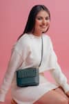 Shop_And Also_Green Croc Pattern Texture Curvy Mini Bag_at_Aza_Fashions