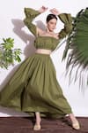 Shop_Ashico_Green Cotton Plain Criss Cross Halter Skirt Set _at_Aza_Fashions