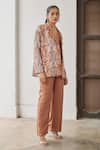 Shop_Betrue_Brown Twill Silk Solid Side Pocket Pant  _at_Aza_Fashions