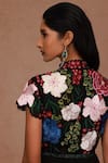 Shop_SHRIYA SOM_Black Double Georgette Embroidery Floral High Neck Bodice Jumpsuit  _at_Aza_Fashions