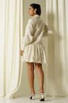 Shop_Sakshi Khetterpal_Ivory Chanderi Pearls, Beads, Embroidery Collared Hem Shirt Dress _at_Aza_Fashions