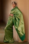 Shop_Devissha_Green Pure Katan Silk Handwoven Paisley Handloom Banarasi Saree _at_Aza_Fashions