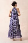 Shop_Thetaa_Purple Cotton, Silk Halter Neck Abstract Print Dress_at_Aza_Fashions