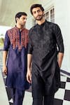 Shop_Diyarajvvir_Black Cotton Embroidery Diamond Pattern Kurta Set _at_Aza_Fashions