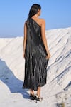 Shop_Dash and Dot_Black 100% Polyester One Shoulder Pleated Maxi  _at_Aza_Fashions