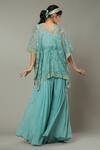 Shop_I Am Design_Blue Chiffon, Silk Organza Peppermint Candy Palazzo And Embroidered Kaftan Set _at_Aza_Fashions