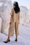 Shop_Dash and Dot_Beige 100% Polyester Lace Band Collar Top And Pant Set _at_Aza_Fashions
