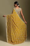 Shop_Two Sisters By Gyans_Yellow Blouse Piece Satin Embellished Sequins Crystal And Zari Saree With _at_Aza_Fashions