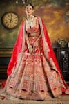 Shop_Pallavi Poddar_Red Raw Silk Embroidery Resham V Neck Jahanara Bridal Lehenga Set _at_Aza_Fashions