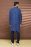 Shop_Linen Bloom_Blue 100% Linen Embroidered Thread Work Placket Kurta _at_Aza_Fashions
