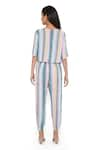 Shop_PS Pret by Payal Singhal_Blue Rayon Stripe Round Top And Joggers Set  _at_Aza_Fashions