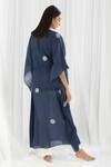 Shop_Khat_Blue V-neck Navy Polka Pattern Kaftan And Pant Set _at_Aza_Fashions
