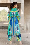 Shop_Pooja-Keyur_Blue Cotton Satin Print Paradise Round Collar Floral Kurta With Pant  _at_Aza_Fashions