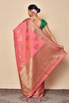 Shop_Nazaakat by Samara Singh_Pink Cotton Silk Woven Floral Banarasi Boota Saree_at_Aza_Fashions