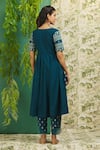 Shop_Alaya Advani_Blue Cotton Embroidery Mirror V Neck Sleeve Kurta Set _at_Aza_Fashions