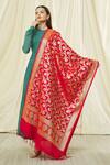 Shop_Samyukta Singhania_Red Brocade Embroidery Floral Pattern Fringe Hem Dupatta _at_Aza_Fashions