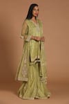 Shop_Rar Studio_Green Chanderi Handloom (50%silk X 50%cotton) Dori Kurta Sharara Set  _at_Aza_Fashions