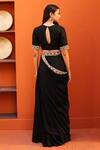 Shop_Kesar Studio_Black Silk Embroidery Zardozi Leaf Neck Pre-draped Skirt Saree Set_at_Aza_Fashions