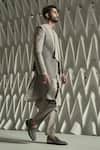Shop_Rohit Gandhi + Rahul Khanna_Grey Silk Embroidery Metallic Beads Ashlar Jacket _at_Aza_Fashions