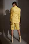 Shop_Betrue_Yellow Cotton Satin Notched Lapel Double Breasted Blazer And Shorts Set  _at_Aza_Fashions