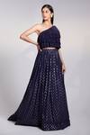 Shop_Suruchi Parakh_Blue Crepe, Satin Embroidery One Shoulder Cop Top And Lehenga Set _at_Aza_Fashions