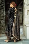 Shop_Safaa_Black Vegan Silk Lining Shantoon Woven Floral Motifs The Makhmoor Anarkali Set _at_Aza_Fashions