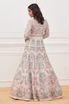 Shop_Rahul Mishra_Pink Shell- Silk Embroidered Floral Plunge V Gul-e-bahar Gown _at_Aza_Fashions