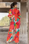 Shop_Pooja-Keyur_Multi Cotton Satin Print Splash V Neck Abstract Jumpsuit  _at_Aza_Fashions