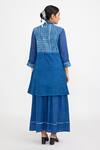 Shop_Jayati Goenka_Blue Cotton Handblock Print Checkered High Low Tunic And Skirt Set _at_Aza_Fashions