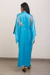 Shop_AK-OK_Blue Silk Embroidery Collared Floral Print Kimono Dress _at_Aza_Fashions