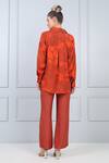 Shop_Ekastories_Orange Modal Split V-neck Hibiscus Print Shirt And Pant Set_at_Aza_Fashions