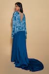 Shop_Ranng Label_Blue Soft Satin Tie And Dye V Neck Cape Style Gown _at_Aza_Fashions