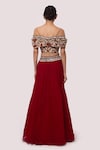 Shop_Onaya_Red Georgette Printed And Embellished Floral Top & Skirt Set _at_Aza_Fashions