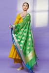 Shop_Khwaab by Sanjana Lakhani_Green Chanderi Silk Floral Woven Dupatta _at_Aza_Fashions