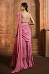Shop_Aneesh Agarwaal_Pink Chiffon Print Flower Mandala V Neck Pre-draped Sharara Saree With Blouse_at_Aza_Fashions