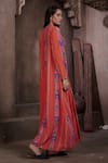 Shop_AFFROZ_Coral Viscose Crepe Printed Square Neck Jacket And Draped Skirt Set _at_Aza_Fashions