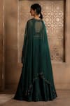 Shop_OMANA BY RANJANA BOTHRA_Emerald Green Blouse And Lehenga - Raw Silk Embroidery Thread Cape Nora Set _at_Aza_Fashions