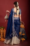 Monk & Mei_Blue Brocade Floral V Neck Sevati Pattern Sharara Saree With Blouse _Online_at_Aza_Fashions