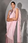 Shop_Jyoti Sachdev Iyer_Pink Crepe Silk Feathers Embroidered Draped Saree_at_Aza_Fashions