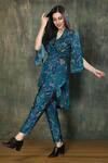 Shop_Whimsical By Shica_Blue Organza, Satin V-neck Ditsy Floral Print Top With Pant _at_Aza_Fashions