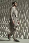 Shop_Rohit Gandhi + Rahul Khanna_Grey Satin Plain Ashlar Draped Kurta _at_Aza_Fashions