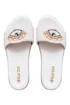 Shop_Kkarma_White Embellished Nazar Sliders _at_Aza_Fashions