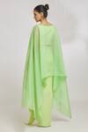 Shop_Amit Aggarwal_Green Organza Striper Boat Wave Pattern Top And Draped Skirt Set _at_Aza_Fashions